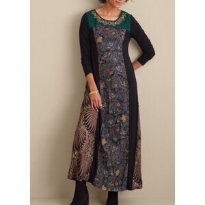 SOFT SURROUNDINGS Icon Sultana Embellished Maxi Dress  XS Lagenlook long sleeve